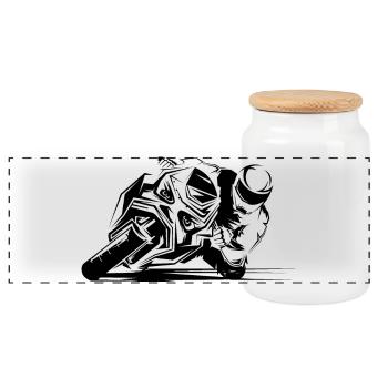 Moto Racing Motorrad Racebike Rennstrecke Symbol - Panorama Keksdose mit Holzdeckel - Weiß - Vorne