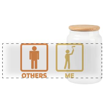 Painter stick figure - Panoramic Cookie Jar with Wooden Lid - white - Front
