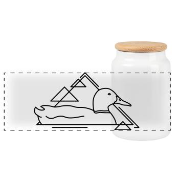 Floating duck in geometric design - Panoramic Cookie Jar with Wooden Lid - white - Front
