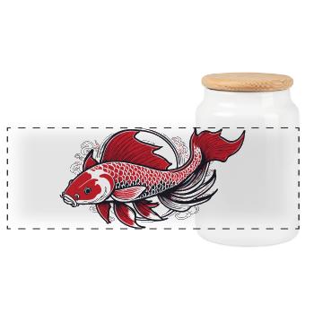 Roter Koi Fisch Illustration - Panorama Keksdose mit Holzdeckel - Weiß - Vorne