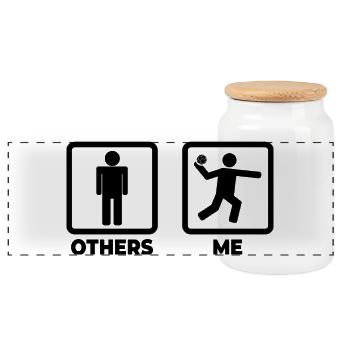 Life of a handball player - Panoramic Cookie Jar with Wooden Lid - white - Front