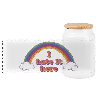 Ironic rainbow curse - Panoramic Cookie Jar with Wooden Lid - white - Front