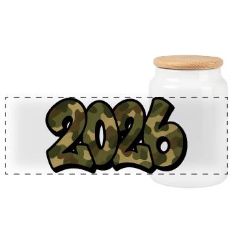 Camouflage Graffiti Year 2026 - Panoramic Cookie Jar with Wooden Lid - white - Front