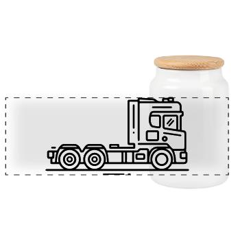 Truck Truck Vehicle - Panoramic Cookie Jar with Wooden Lid - white - Front
