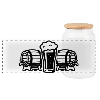 Beer Beer Barrel Beer Glass - Panoramic Cookie Jar with Wooden Lid - white - Front