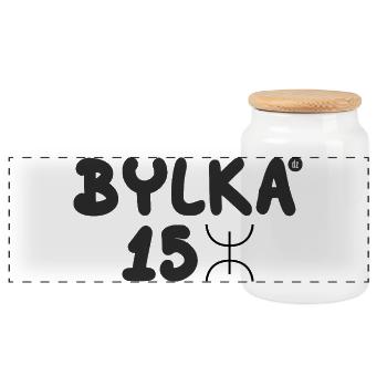 BYLKA_15_SYMBOL - Panoramic Cookie Jar with Wooden Lid - white - Front