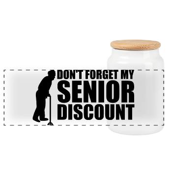 Don't forget my senior discount Older S - Panoramic Cookie Jar with Wooden Lid - white - Front