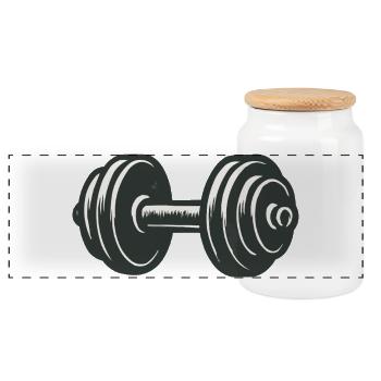 Dumbbell Strength Workout Graphic - Panoramic Cookie Jar with Wooden Lid - white - Front