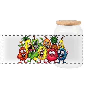 Crazy fruits - Panoramic Cookie Jar with Wooden Lid - white - Front