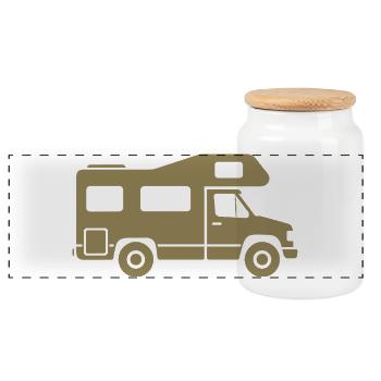 Camping-car Silhouette Camping Famille - Boîte à biscuits avec couvercle en bois - blanc - Devant