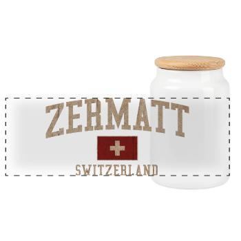 Zermatt Swiss Textured Logo - Panorama Keksdose mit Holzdeckel - Weiß - Vorne
