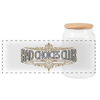 Bad Choices Club Vintage-Logo - Panorama Keksdose mit Holzdeckel - Weiß - Vorne
