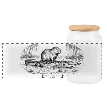 Croco et Capybara - Boîte à biscuits avec couvercle en bois - blanc - Devant
