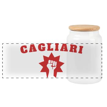 Cagliari - Panoramic Cookie Jar with Wooden Lid - white - Front
