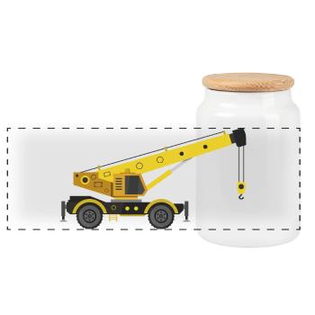 Crane truck - Panoramic Cookie Jar with Wooden Lid - white - Front