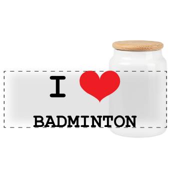 Badminton - Sport - Racket - Panoramic Cookie Jar with Wooden Lid - white - Front