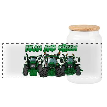 MeanAndGreenSame Brand Tractors - Panoramic Cookie Jar with Wooden Lid - white - Front