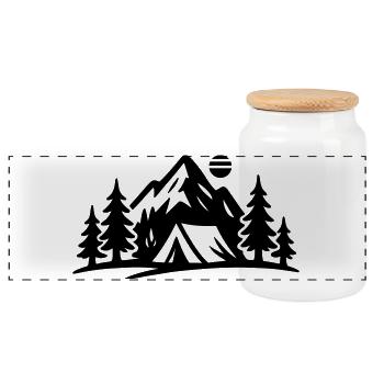 Icône extérieure du paysage de tentes - Boîte à biscuits avec couvercle en bois - blanc - Devant