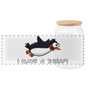 Pingouin - J’ai un rêve - Boîte à biscuits avec couvercle en bois - blanc - Devant
