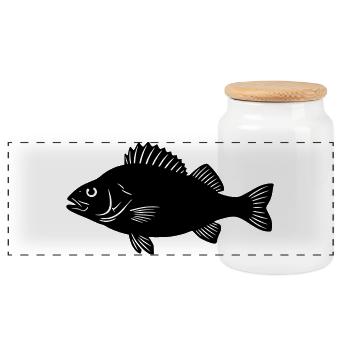 Flussbarsch Silhouette Angler Logo - Panorama Keksdose mit Holzdeckel - Weiß - Vorne