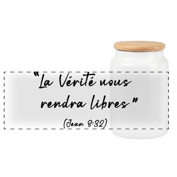 The truth will set you free, John 8:32 - Panoramic Cookie Jar with Wooden Lid - white - Front