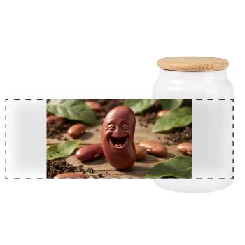 Chickbean Laughing Bean - Panoramic Cookie Jar with Wooden Lid - white - Front