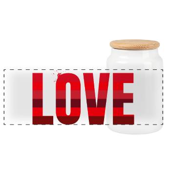 Love in Rot Streifen-Design - Panorama Keksdose mit Holzdeckel - Weiß - Vorne