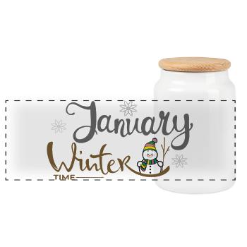 Bonhomme de neige d’hiver de janvier - Boîte à biscuits avec couvercle en bois - blanc - Devant