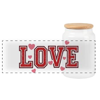 Love Typography – Love Statement with Hearts - Panoramic Cookie Jar with Wooden Lid - white - Front