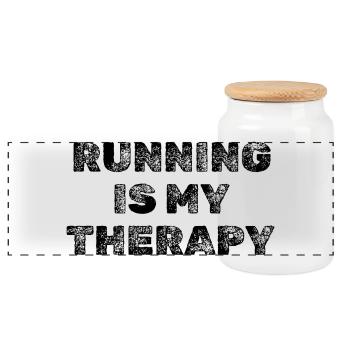 La course est ma thérapie – Jogging et motivation pour la course - Boîte à biscuits avec couvercle en bois - blanc - Devant