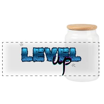 Level Up, Birthday - Panoramic Cookie Jar with Wooden Lid - white - Front