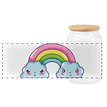 Pastel Rainbow Clouds Charm - Panoramic Cookie Jar with Wooden Lid - white - Front