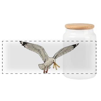 Funny seagull stealing fries on the beach - Panoramic Cookie Jar with Wooden Lid - white - Front