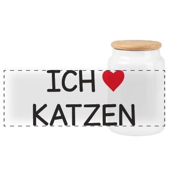 Ich ❤️ Katzen – Süßes Katzenliebe Textdesign - Panorama Keksdose mit Holzdeckel - Weiß - Vorne