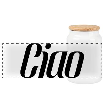 Ciao Italy Saying – Minimal Typography Design - Panoramic Cookie Jar with Wooden Lid - white - Front