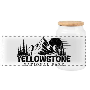 Yellowstone National Park Love Hiking - Panoramic Cookie Jar with Wooden Lid - white - Front