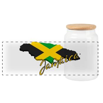 Karte mit der Flagge Jamaikas, ich liebe Jamaika - Panorama Keksdose mit Holzdeckel - Weiß - Vorne