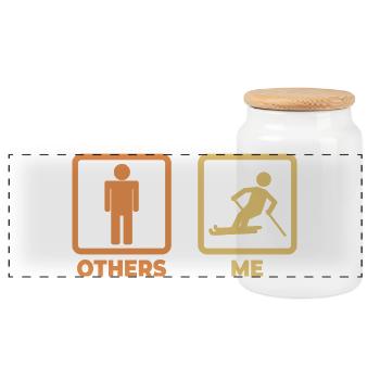 funny skier - Panoramic Cookie Jar with Wooden Lid - white - Front