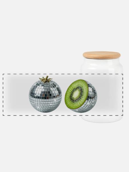 Kiwi Disco Spiegelball - Panorama Keksdose mit Holzdeckel - Weiß