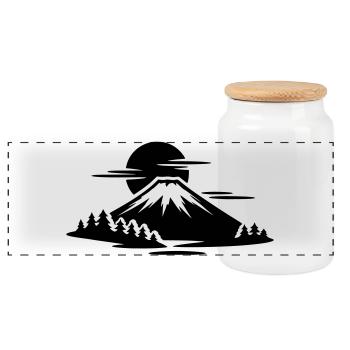 Mount Fuji - Panoramic Cookie Jar with Wooden Lid - white - Front