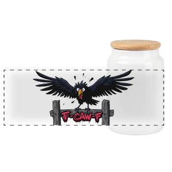 F-Caw-F Graffiti Rabenauftritt - Panorama Keksdose mit Holzdeckel - Weiß - Vorne