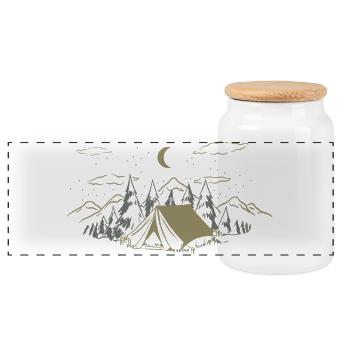 Night Camp Tent in Pines - Panoramic Cookie Jar with Wooden Lid - white - Front