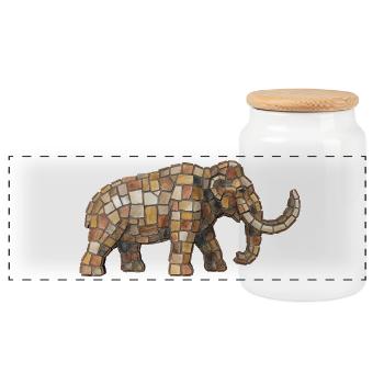 Mammoth Mosaic - Rustic Prehistoric Gift - Panoramic Cookie Jar with Wooden Lid - white - Front