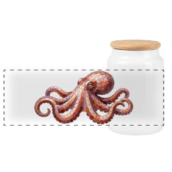 Octopus Mosaic - Artistic Sea Design - Panoramic Cookie Jar with Wooden Lid - white - Front