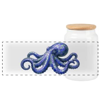 Poulpe en mosaïque - Conception maritime pour éventails de mer - Boîte à biscuits avec couvercle en bois - blanc - Devant