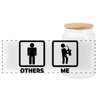 Me as a saxophonist - Panoramic Cookie Jar with Wooden Lid - white - Front