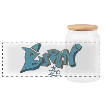 Berliner Graffiti Blau Outline - Panorama Keksdose mit Holzdeckel - Weiß - Vorne