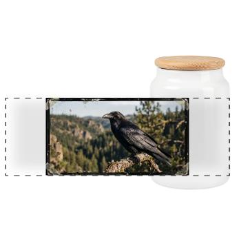 Black Crow Raven Nature Bird Wildlife - Panoramic Cookie Jar with Wooden Lid - white - Front