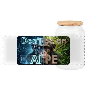 Don't Be an Ape: AI Contrast - Panoramic Cookie Jar with Wooden Lid - white - Front