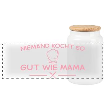Niemand kocht so gut wie Mama – Muttertag - Panorama Keksdose mit Holzdeckel - Weiß - Vorne
